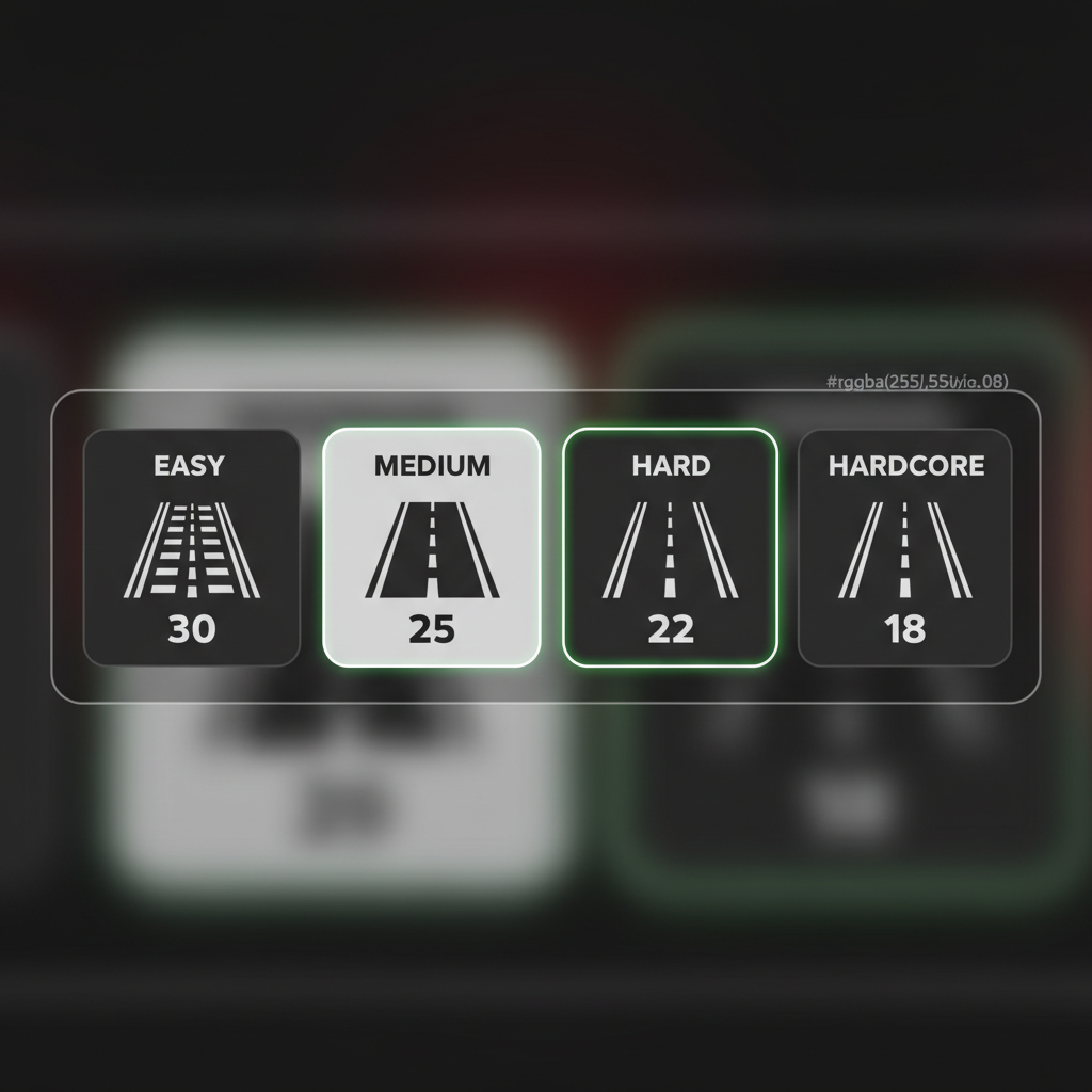 Chicken Road 2 pannello selezione difficoltà: Easy, Medium, Hard, Hardcore con numero corsie