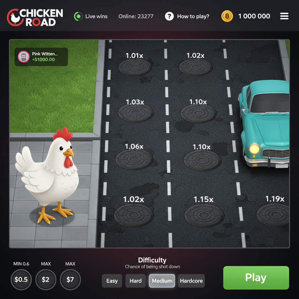 Chicken Road 2 interfaccia utente completa con header bar, campo di gioco e pannello controlli